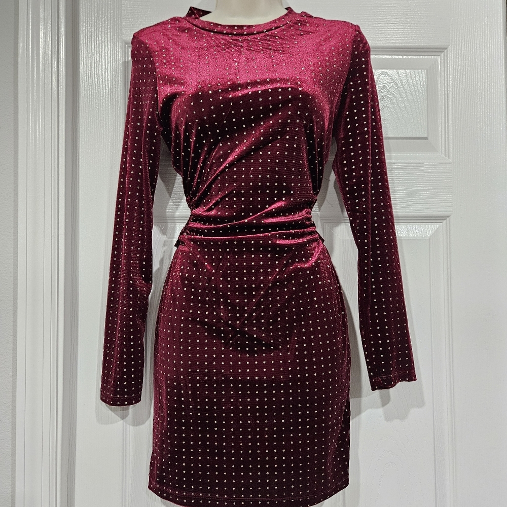 Speechless Burgundy Velvet Long Sleeve Dress - Picture 6 of 9